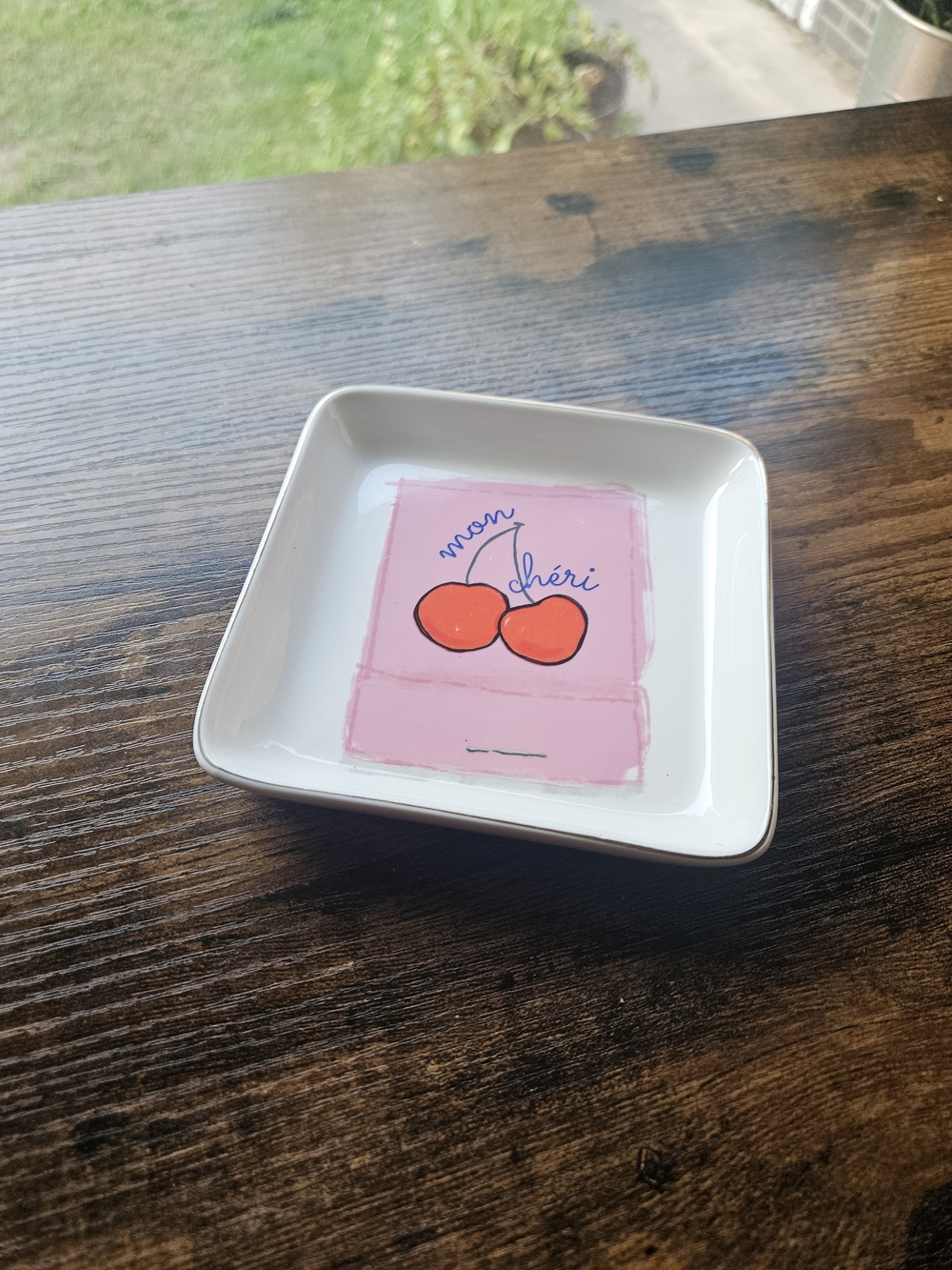 Mon Cheri Pink Cherry Square Ceramic Trinket Dish